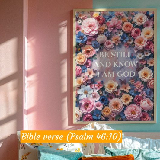 BE STILL AND KNOW I AM GOD - 水彩フラワー ポスター