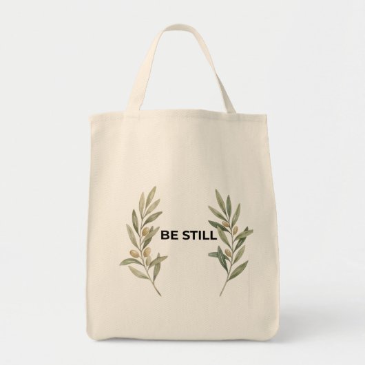 Be Still Minimalist Olive Branch Christian Tote  トートバッグ (正面)