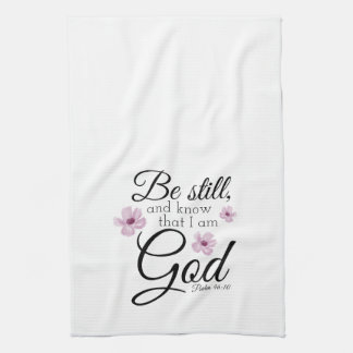Be Still Psalm 46:10水彩紫色の花 キッチンタオル