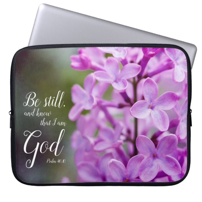 Be Still Psalm 46:10紫の薄紫花 ラップトップスリーブ (正面)