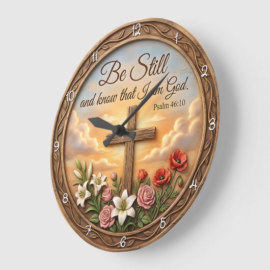 Be Still Psalm Scripture Floral ラージ壁時計 (傾斜)