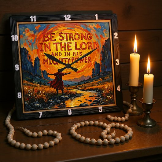 Be Strong in the Lord: Ephesians 6:10 Radiant Art スクエア壁時計