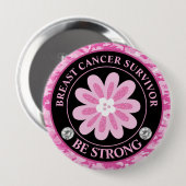 Be Strong Pink Flower Awareness Design 缶バッジ (正面&裏面)