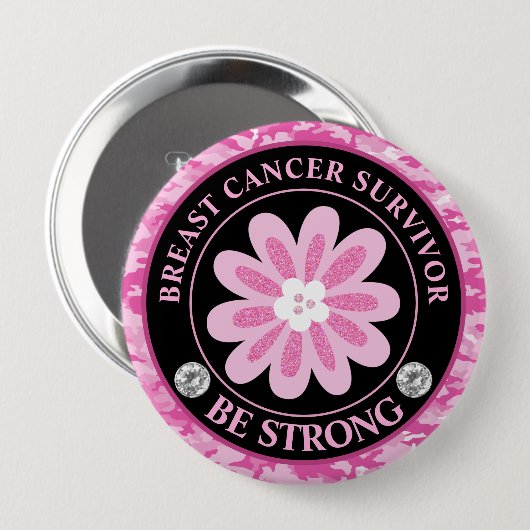 Be Strong Pink Flower Awareness Design 缶バッジ (正面&裏面)