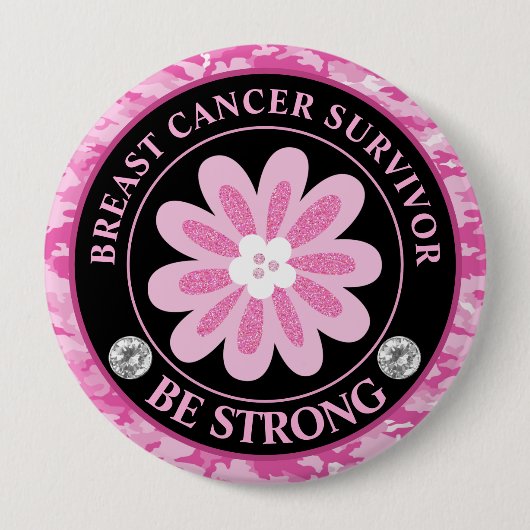 Be Strong Pink Flower Awareness Design 缶バッジ (正面)
