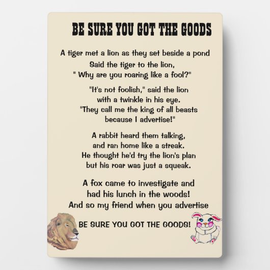 BE SURE YOU GOT THE GOODS poem  フォトプラーク (正面)