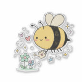 Be The Buzz | かわいいミツバチが野の花に水やり シール (正面)