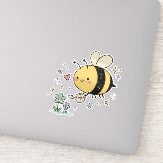 Be The Buzz | かわいいミツバチが野の花に水やり シール (詳細)