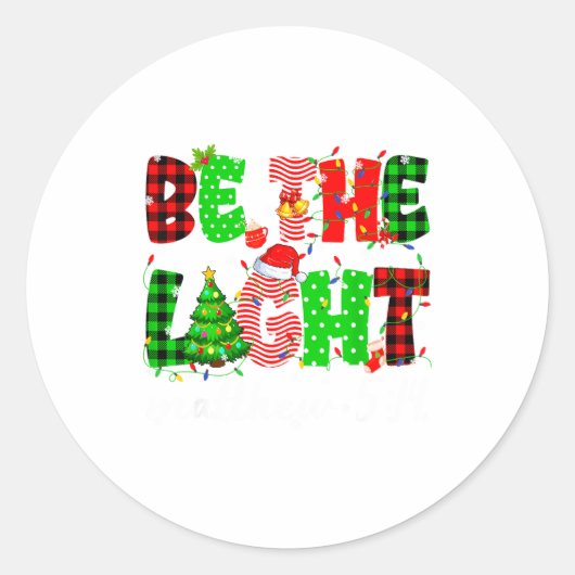 Be The Light Christian Christmas Pjs Xmas Men Wome ラウンドシール (正面)