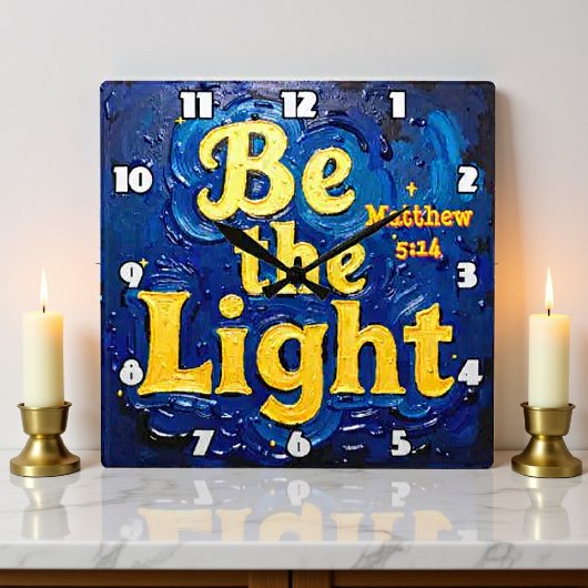 Be the Light Matthew 5:14 in Textured Blue スクエア壁時計