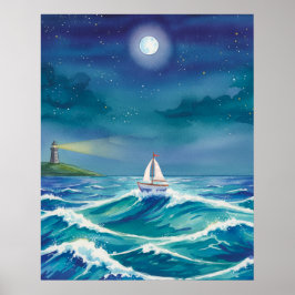 Be the light to guide you, Sail Boat Lighthouse ポスター