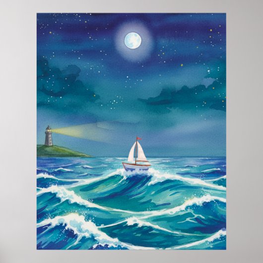 Be the light to guide you, Sail Boat Lighthouse ポスター (正面)