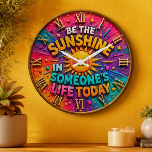 Be the Sunshine Rainbow Positive Home Office Decor ラージ壁時計