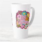 Be Unique motivational flower design カフェラテマグ (右アングル)