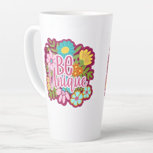 Be Unique motivational flower design カフェラテマグ (左アングル)