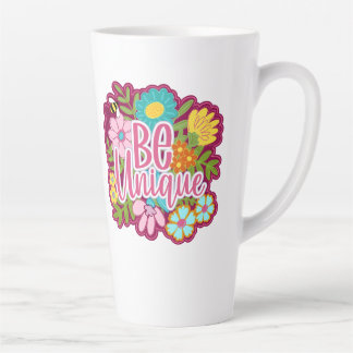 Be Unique motivational flower design カフェラテマグ