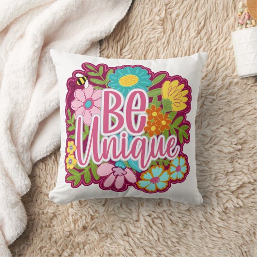 Be Unique motivational flower design クッション (ブランケット)