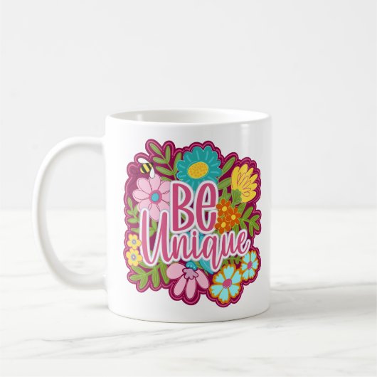 Be Unique motivational flower design コーヒーマグカップ (左)