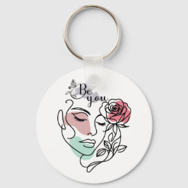 Be You Face Line Art Woman Face Line Art キーホルダー