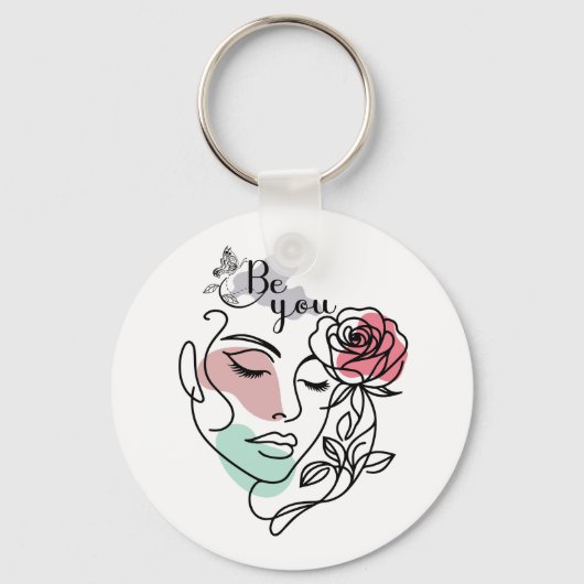 Be You Face Line Art Woman Face Line Art キーホルダー (正面)