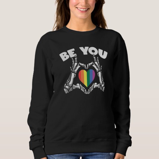 Be You LGBT Gay Hearts Rainbow Pride Gay Rights Pr スウェットシャツ (正面)