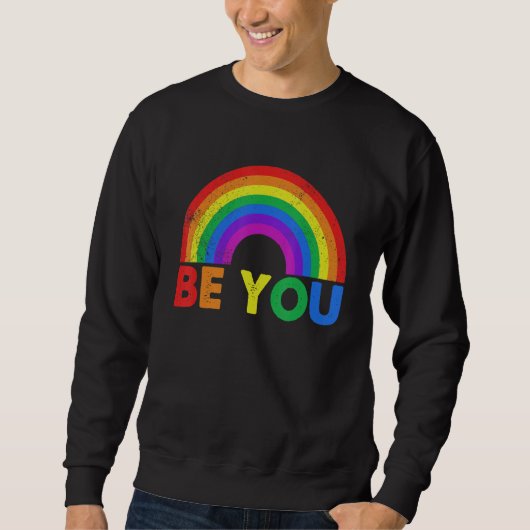 Be You Pride LGBTQ Gay LGBT Ally Rainbow Flag Retr スウェットシャツ (正面)