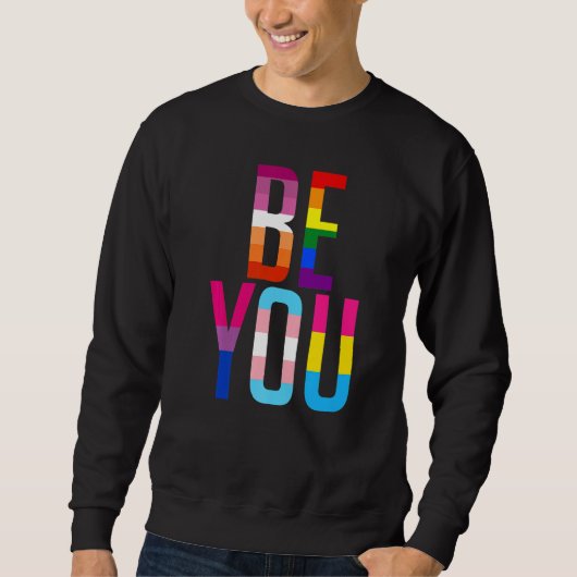 Be You Pride LGBTQ Gay LGBT Ally Rainbow Flag Retr スウェットシャツ (正面)