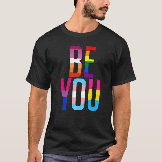 Be You Pride LGBTQ Gay LGBT Ally Rainbow Flag Retr Tシャツ (正面)