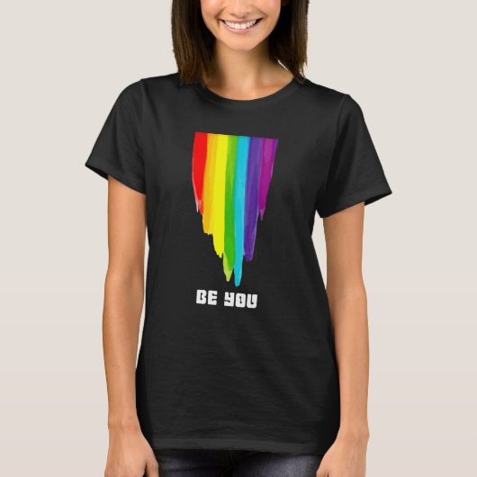 Be You Pride Rainbow LGBTQ Flag Love Is Love Gay L Tシャツ (正面)