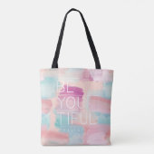 BE-YOU-TIFULのピンク及び青い水彩画のブラシの打撃 トートバッグ (裏面)