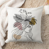 Be You Woman Face Line Art Boho Flower クッション (ブランケット)