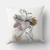 Be You Woman Face Line Art Boho Flower クッション (裏面)