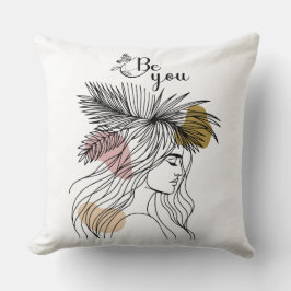 Be You Woman Face Line Art Boho Flower クッション