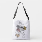 Be You Woman Face Line Art Boho Flower クロスボディバッグ (裏面)