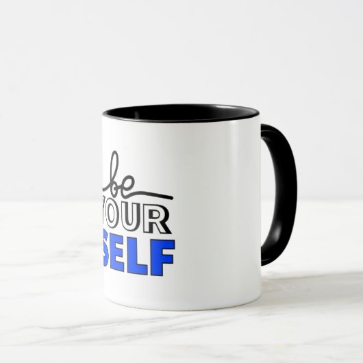 "Be Your Self" Inspirational Black and White Mug マグカップ (正面右)