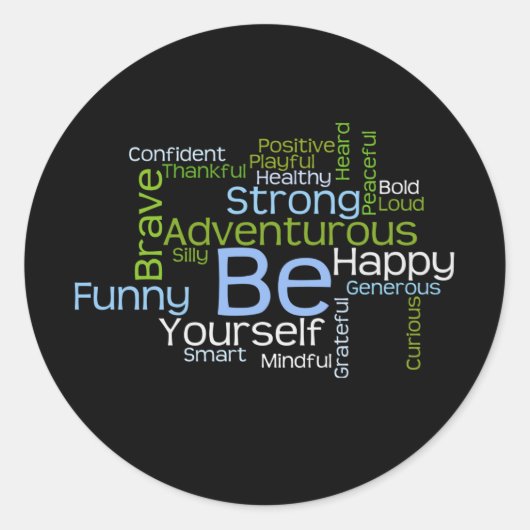 BE YOURSELF 感動的 Word Cloud ラウンドシール (正面)