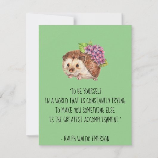 Be Yourself Emerson引用文with Hedgehog Flat Card (正面)