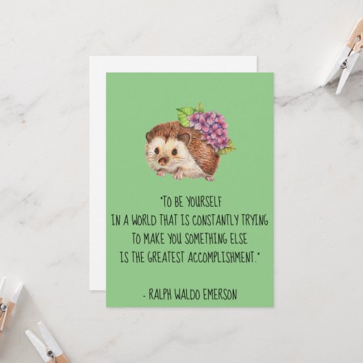 Be Yourself Emerson引用文with Hedgehog Flat Card カード (正面/裏面インサイチュ)