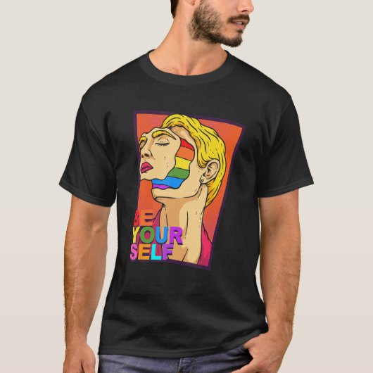Be Yourself Pop Art LGBT Pride Month Rainbow Flag  Tシャツ (正面)