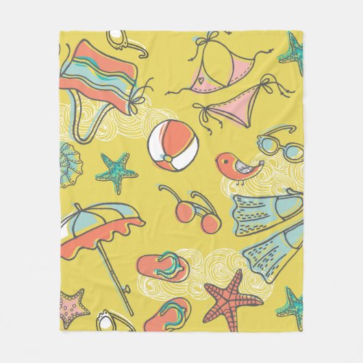 beach accessories. seamless pattern フリースブランケット (正面)