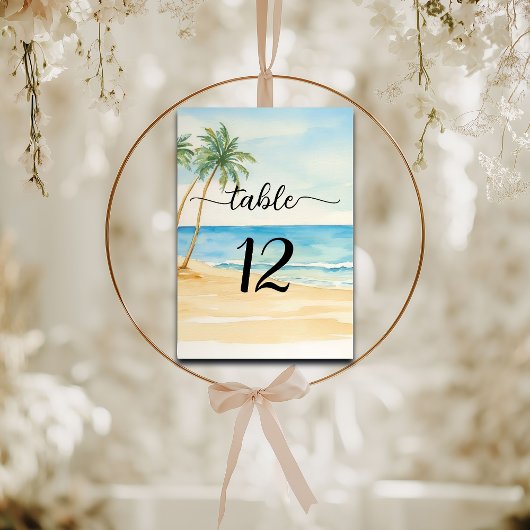 Beach and Palm Trees Elegant Wedding Table Number テーブルナンバー