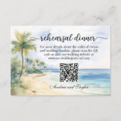 Beach and Palm Trees QR Code Rehearsal Dinner エンクロージャーカード (正面)