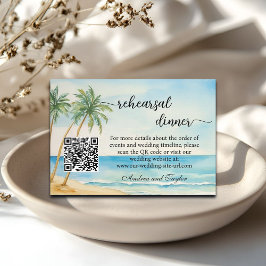 Beach and Palm Trees QR Code Rehearsal Dinner エンクロージャーカード