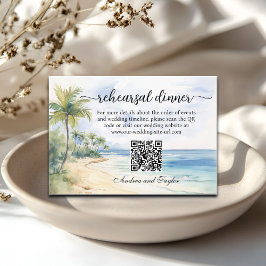 Beach and Palm Trees QR Code Rehearsal Dinner エンクロージャーカード