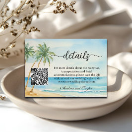 Beach and Palm Trees QR Code Wedding Details エンクロージャーカード