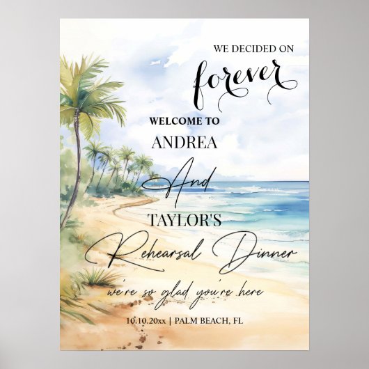 Beach and Palm Trees Rehearsal Dinner Welcome ポスター (正面)