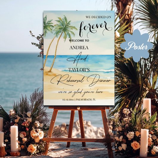 Beach and Palm Trees Rehearsal Dinner Welcome ポスター