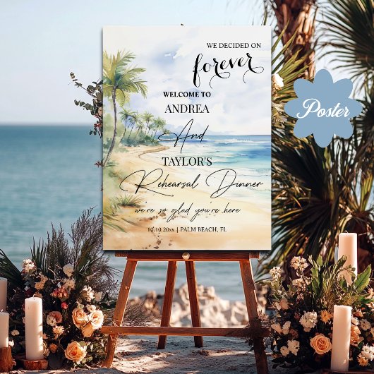 Beach and Palm Trees Rehearsal Dinner Welcome ポスター