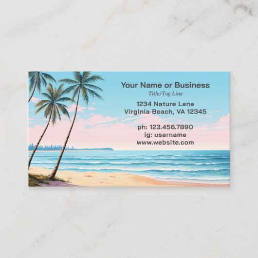 Beach and Palm Trees Tropical Business Card 名刺 (正面)