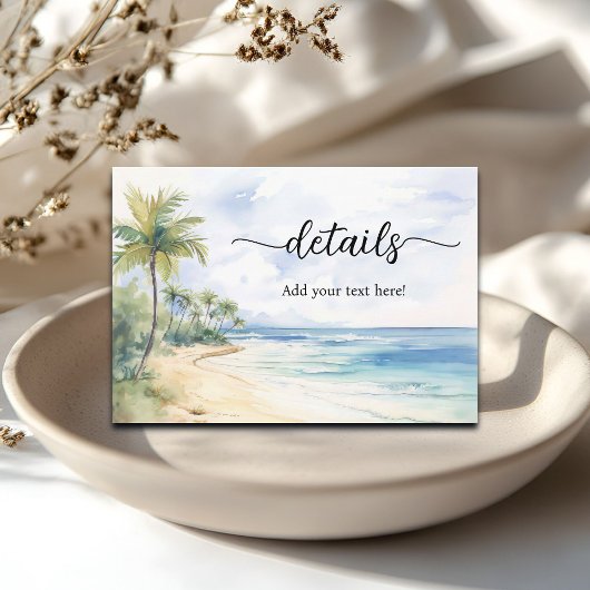 Beach and Palm Trees  Wedding Details エンクロージャーカード